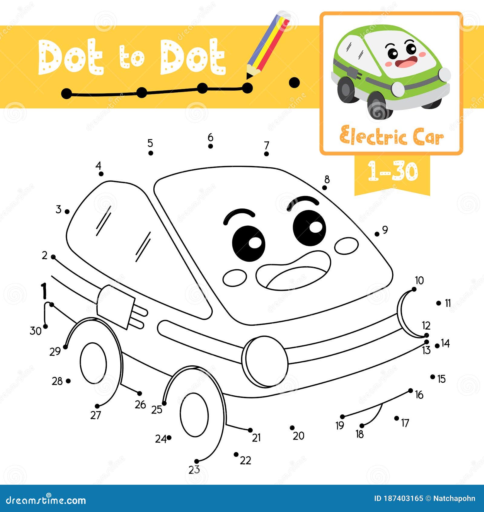 Dot To Dot Educational Game and Coloring Book Electric Car Cartoon  Character Perspective View Vector Illustration Stock Vector - Illustration  of cartoon, dottodot: 187403165