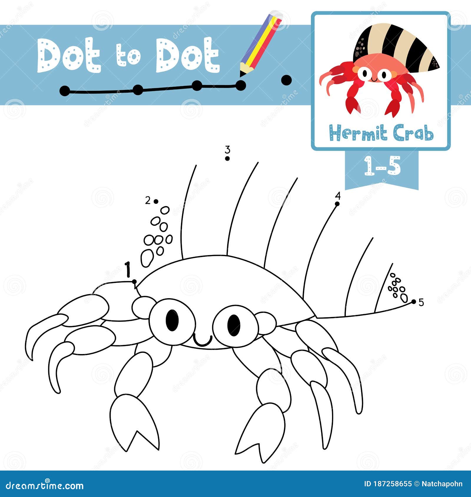Dot To Dot Educational Game and Coloring Book Hermit Crab Animal Cartoon  Character Vector Illustration Stock Vector - Illustration of character,  line: 187258655