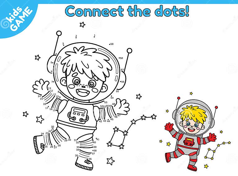 Dot To Dot Kids Game with Astronaut Boy in Space Stock Vector ...