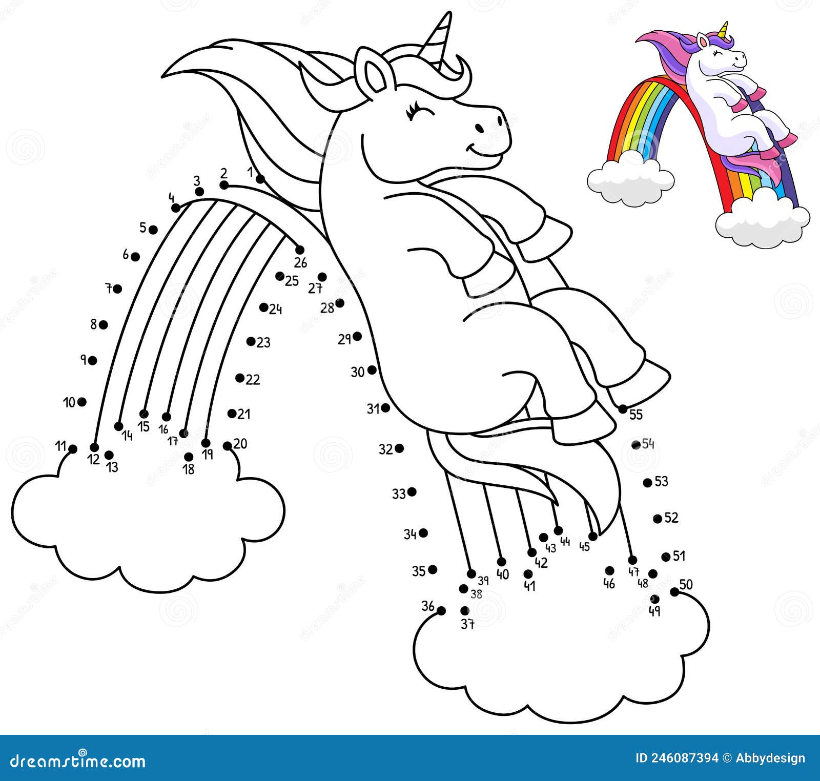 Dot To Dot Unicorn Sliding the Rainbow Isolated Stock Vector - Illustration  of fairy, pony: 246087394