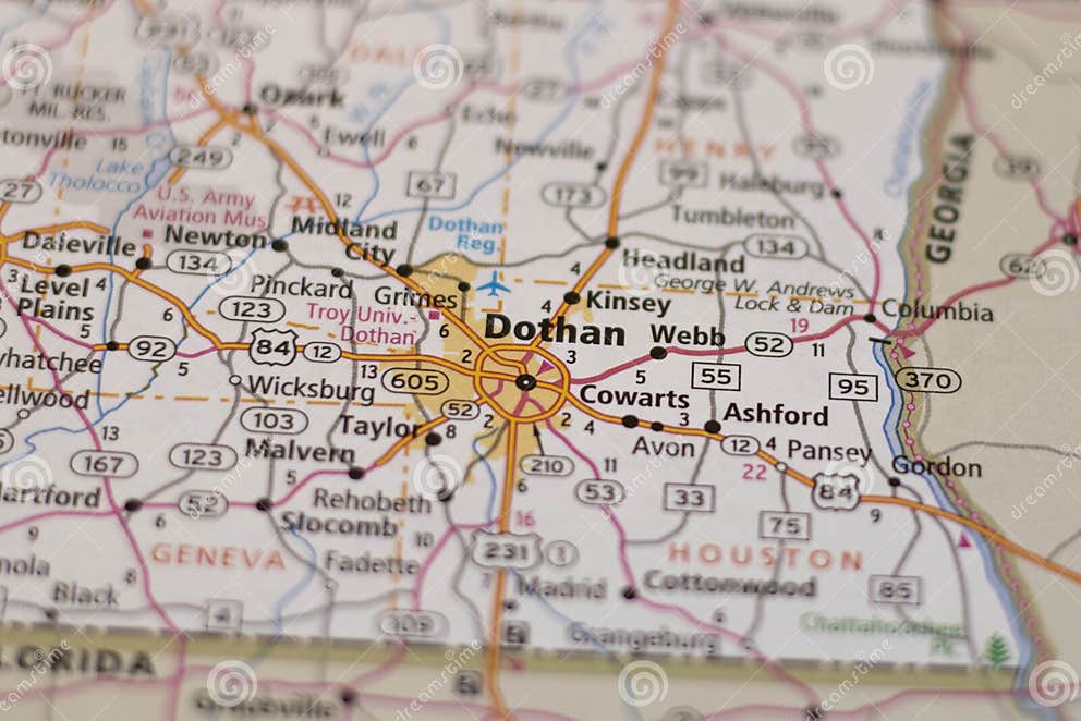 Dothan Alabama on a map stock photo. Image of travel 255942200