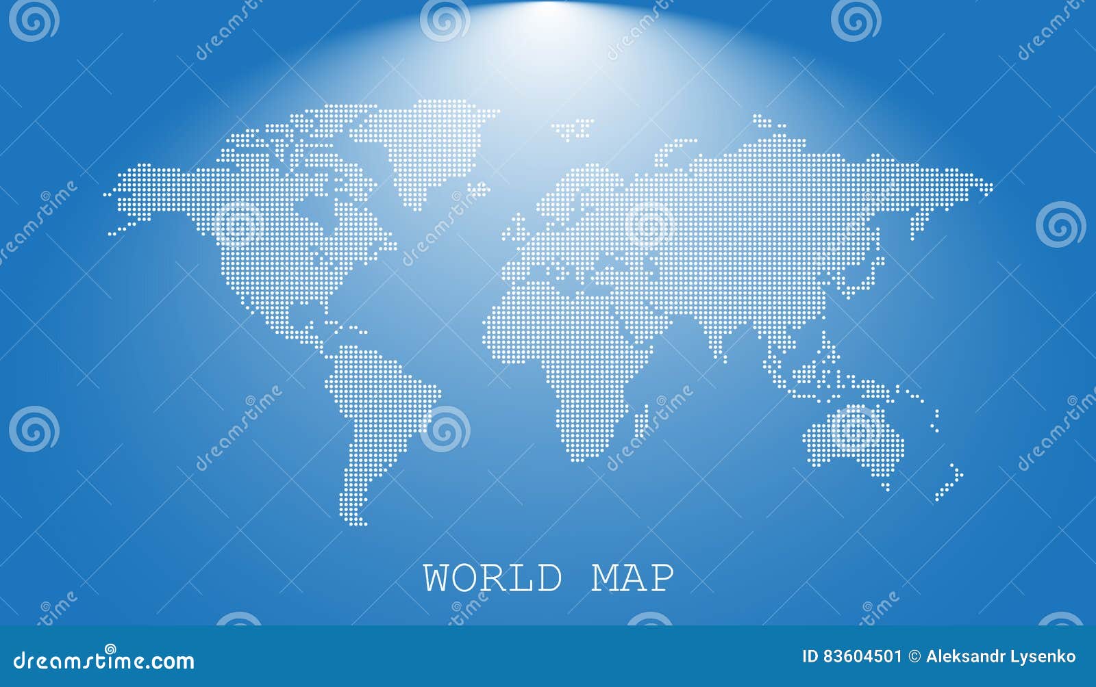 Dotted Blank White World Map On Blue Background Stock Vector