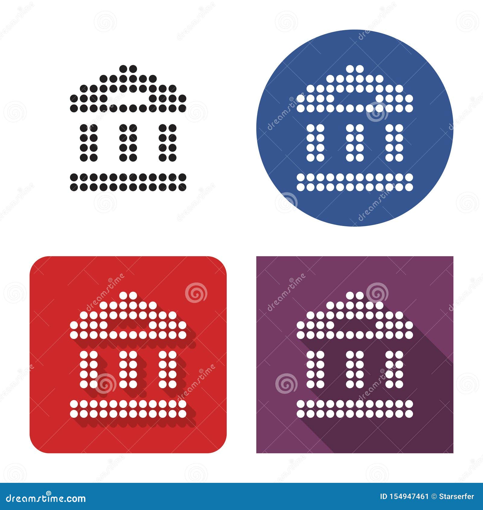 dotted icon of bank building ancient style building in four variants