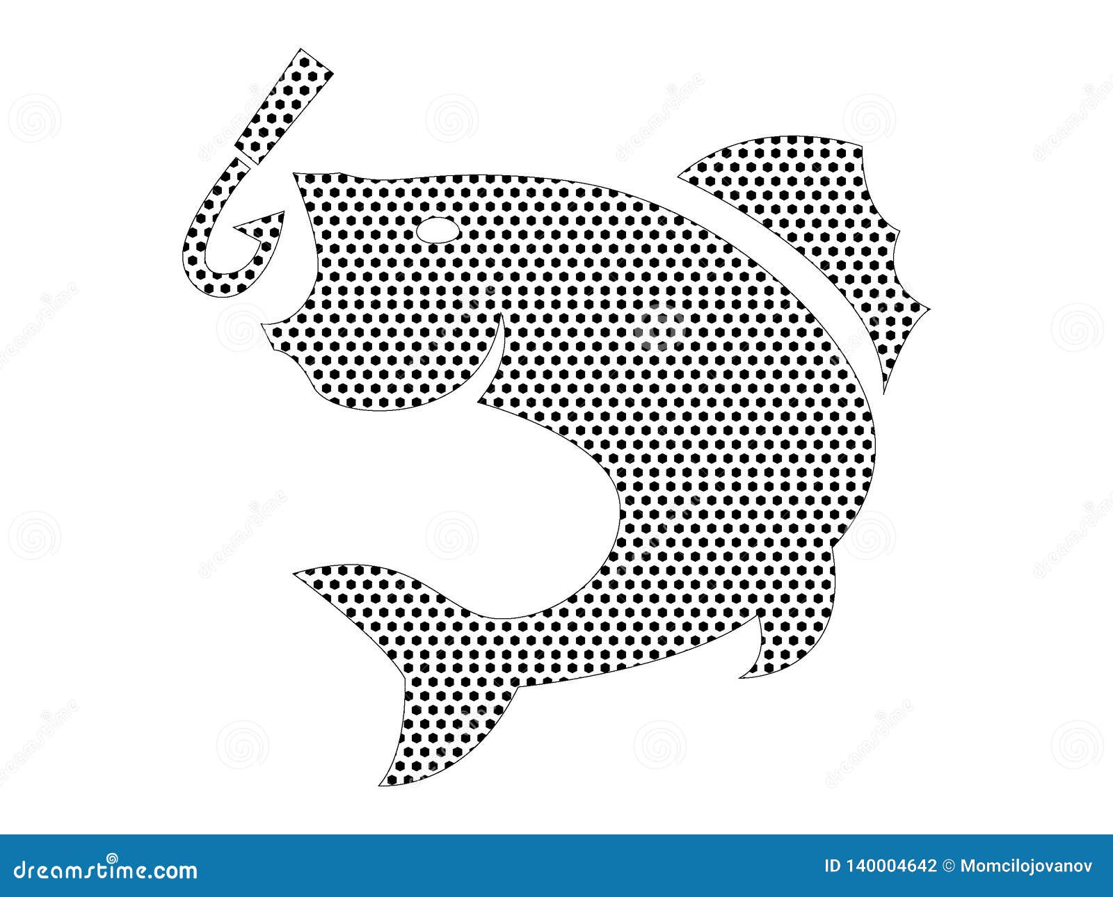 Dotted Pattern Picture of a Fishing Hook and a Fish Stock Vector