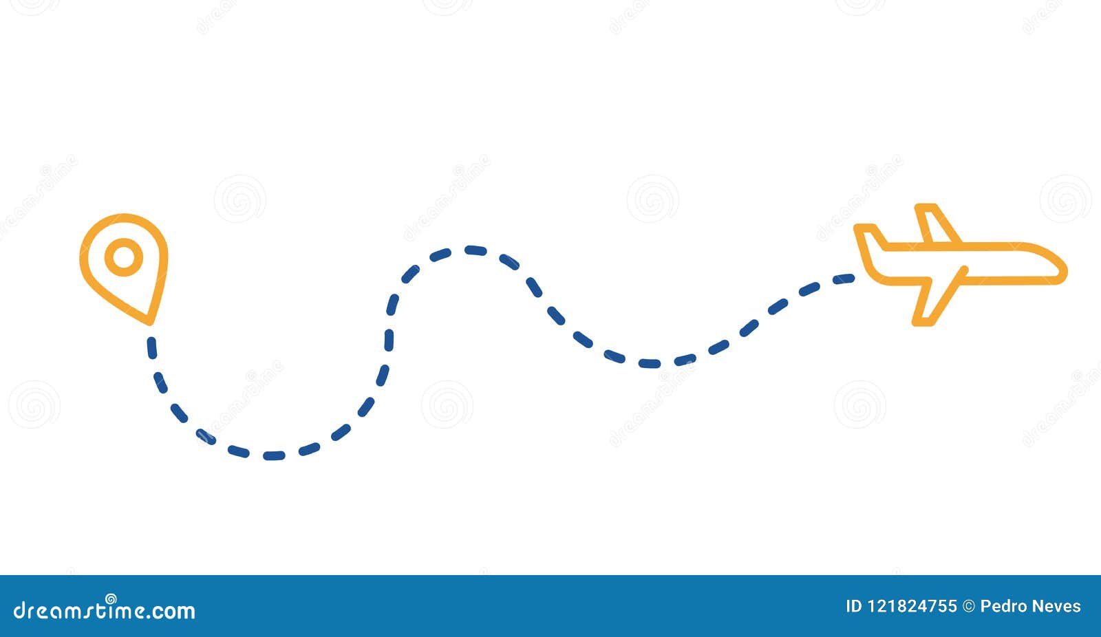 dotted route track with plane and gps pin.  thin line icon . flight, vacation, trip