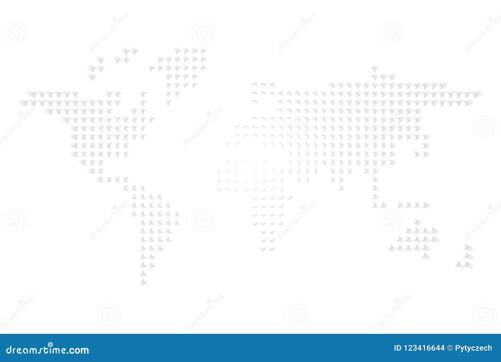 Dotted World Map White Dots With Dropped Shadow On White Background