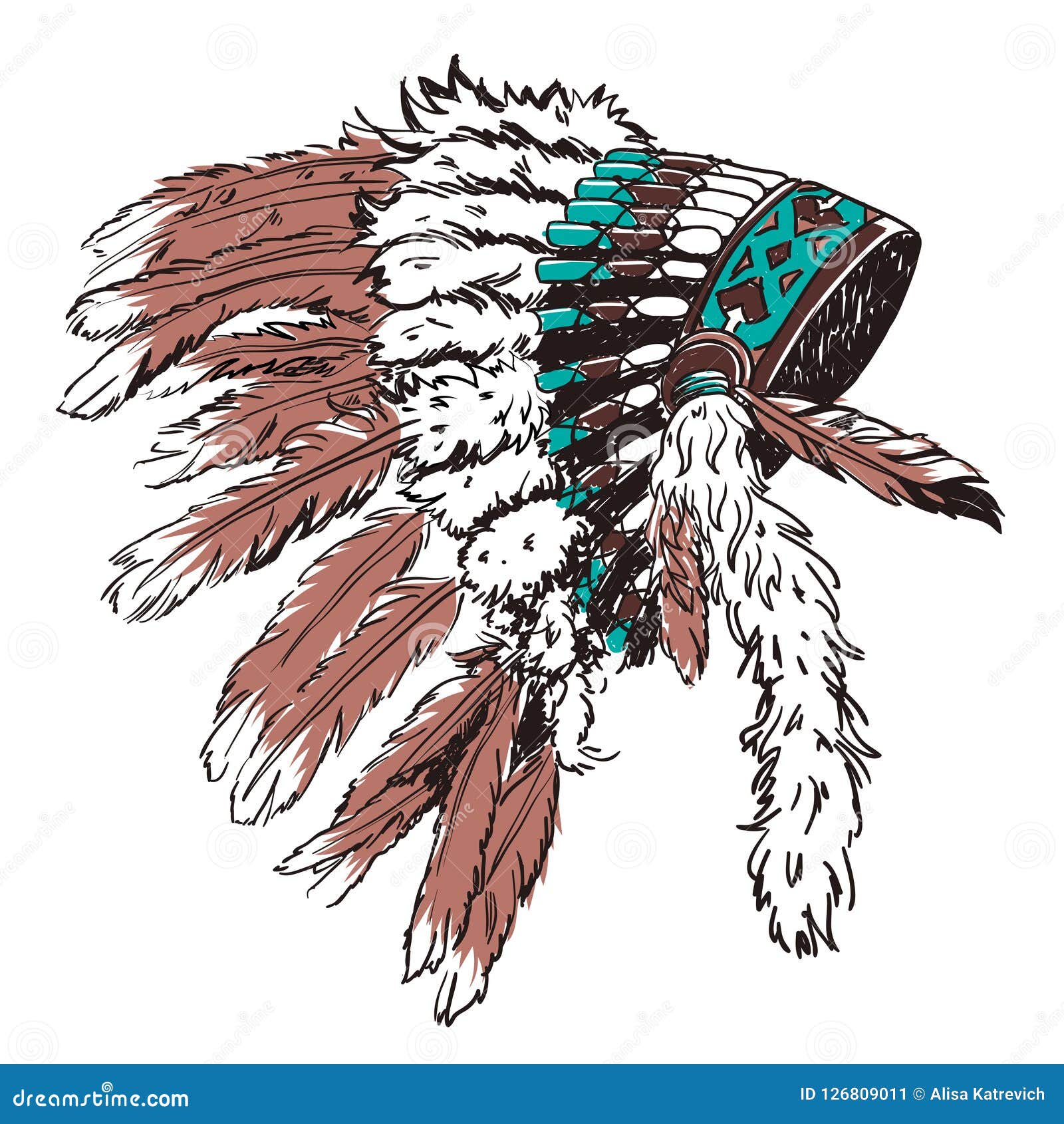 Dotwork Style Hat with Indian Feather. Grunge Vector Art. Stock Vector ...