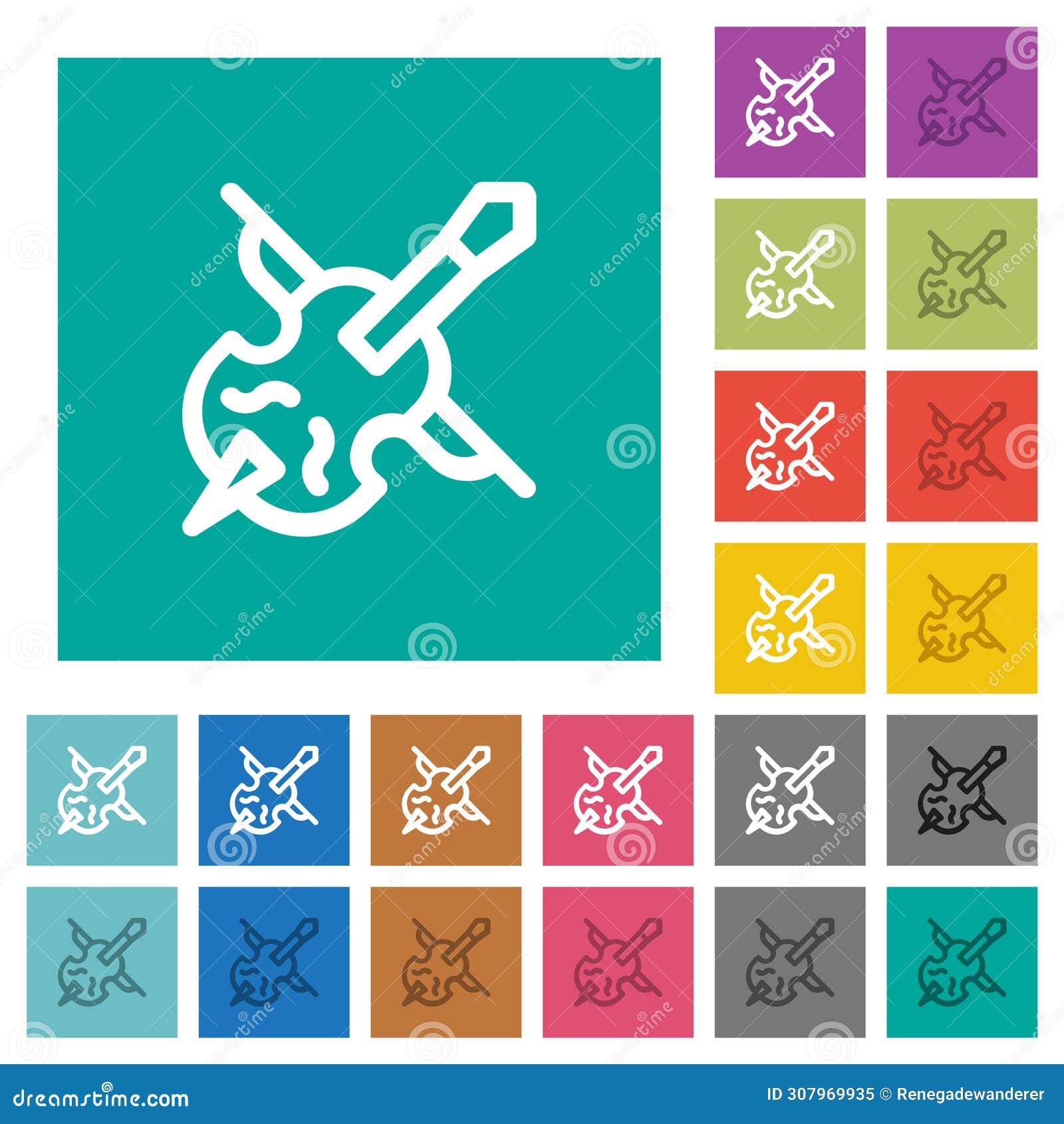 double bass and bow outline square flat multi colored icons