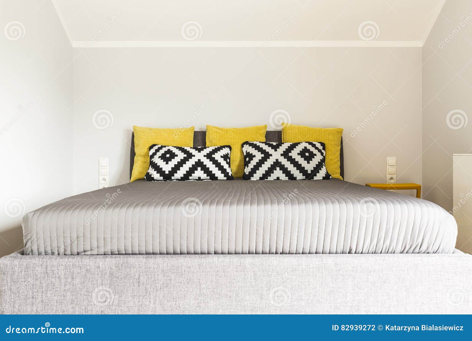Double Bed with Bedside Table Stock Photo Image of stylish, lightsome