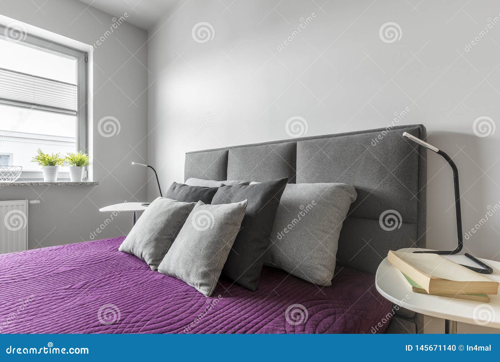 Double Bed with Bedside Tables Stock Photo Image of style, design