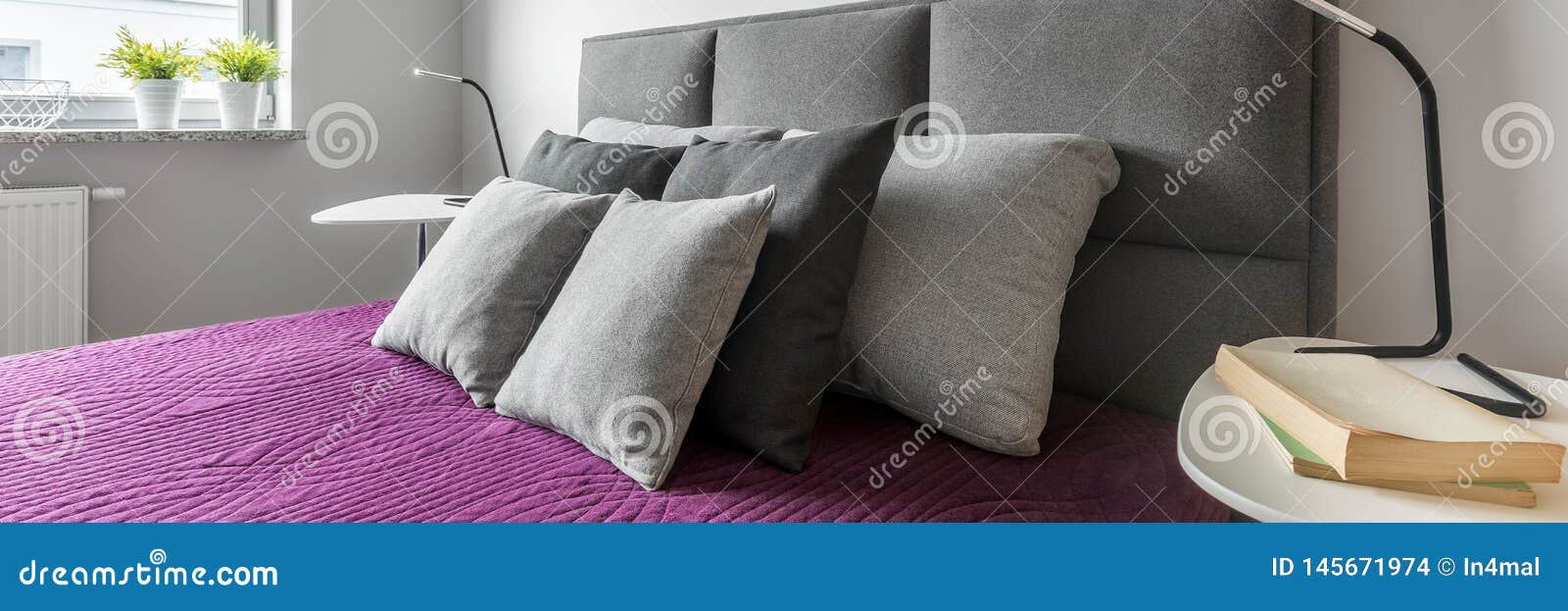Double Bed with Bedside Tables, Panorama Stock Photo Image of elegant