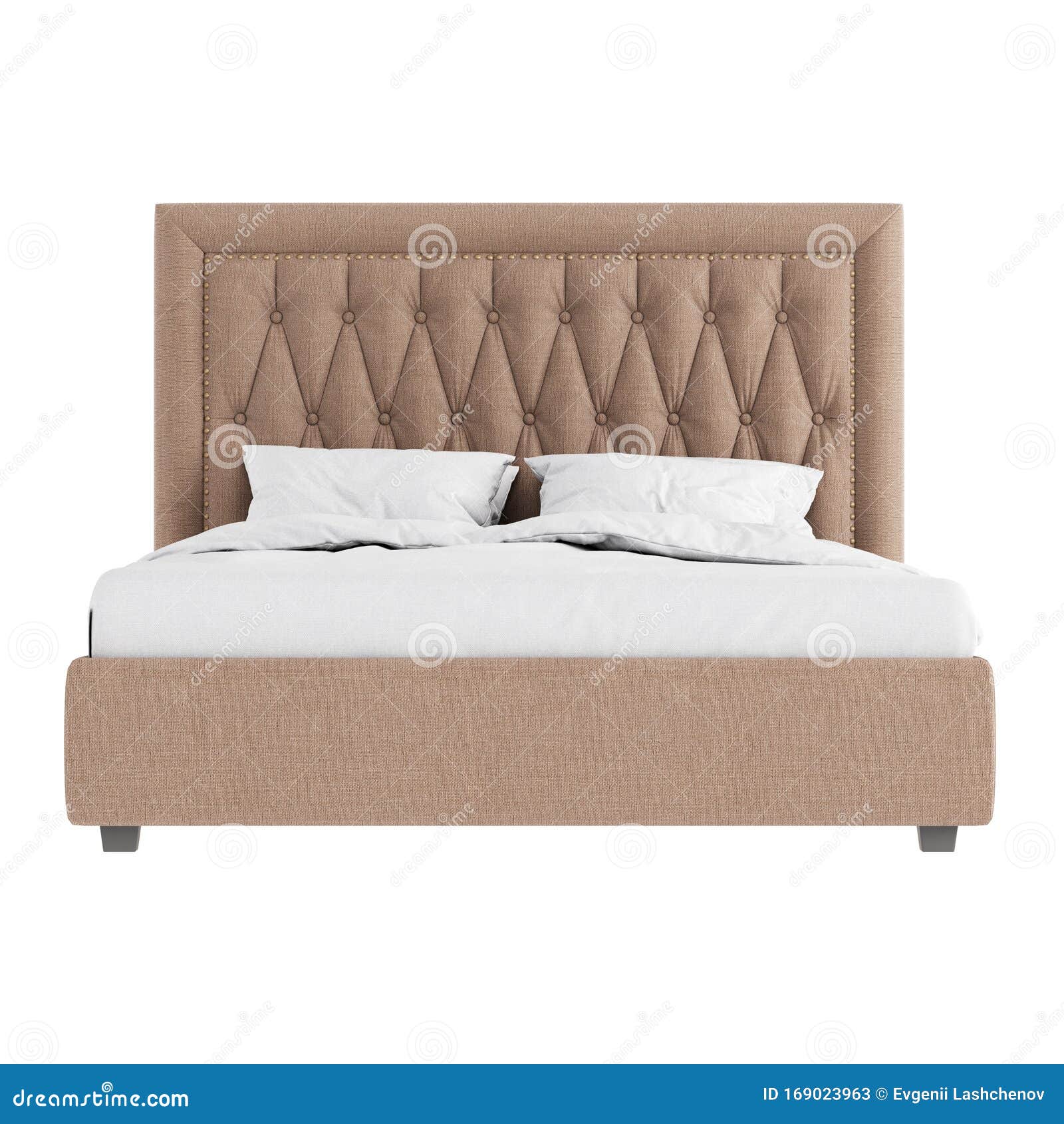 Double Bed in a Classic Style with Soft Beige Quilted Upholstery and