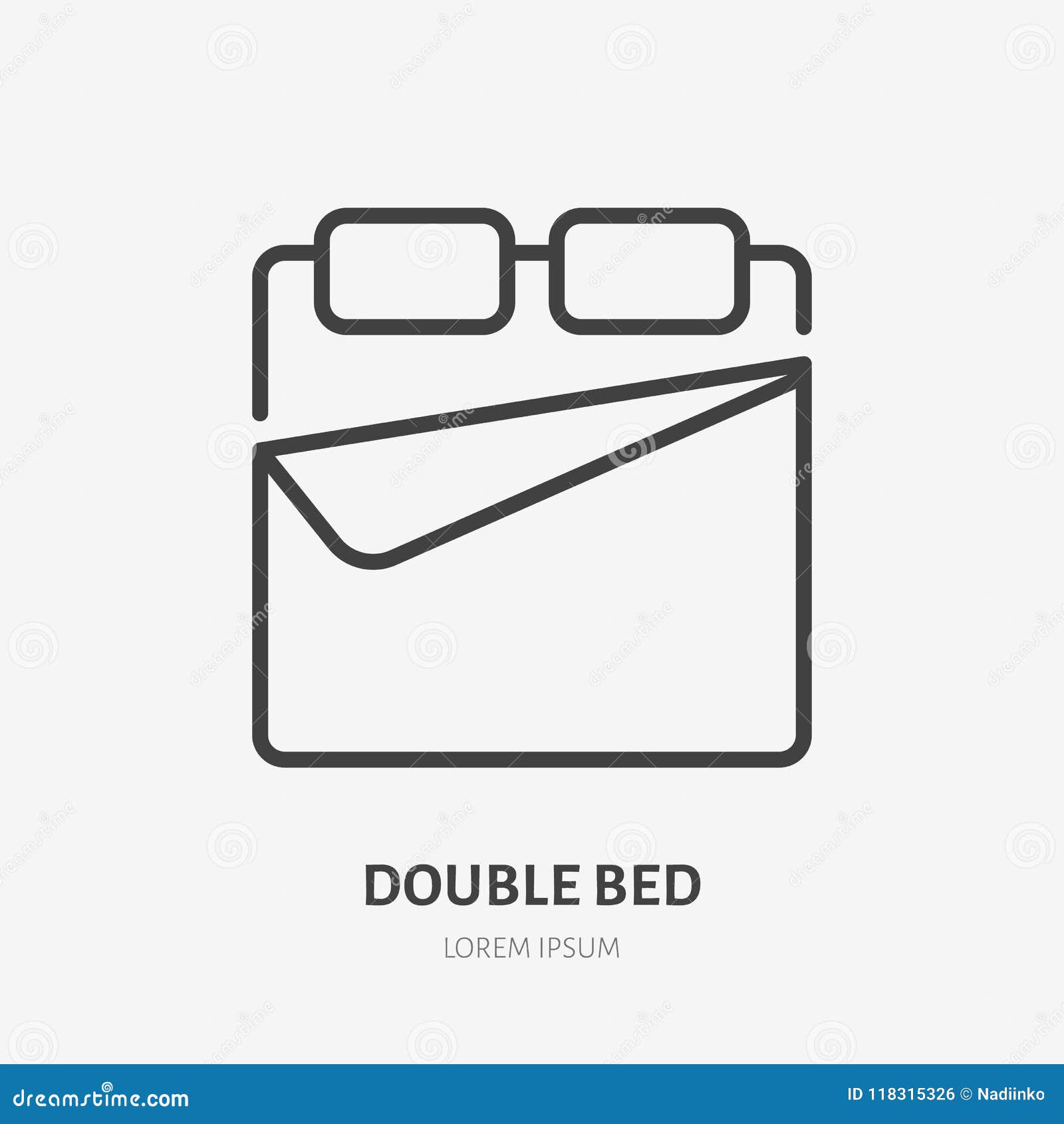 Double Bed Flat Line Icon. Bedding Sign Stock Vector Illustration of