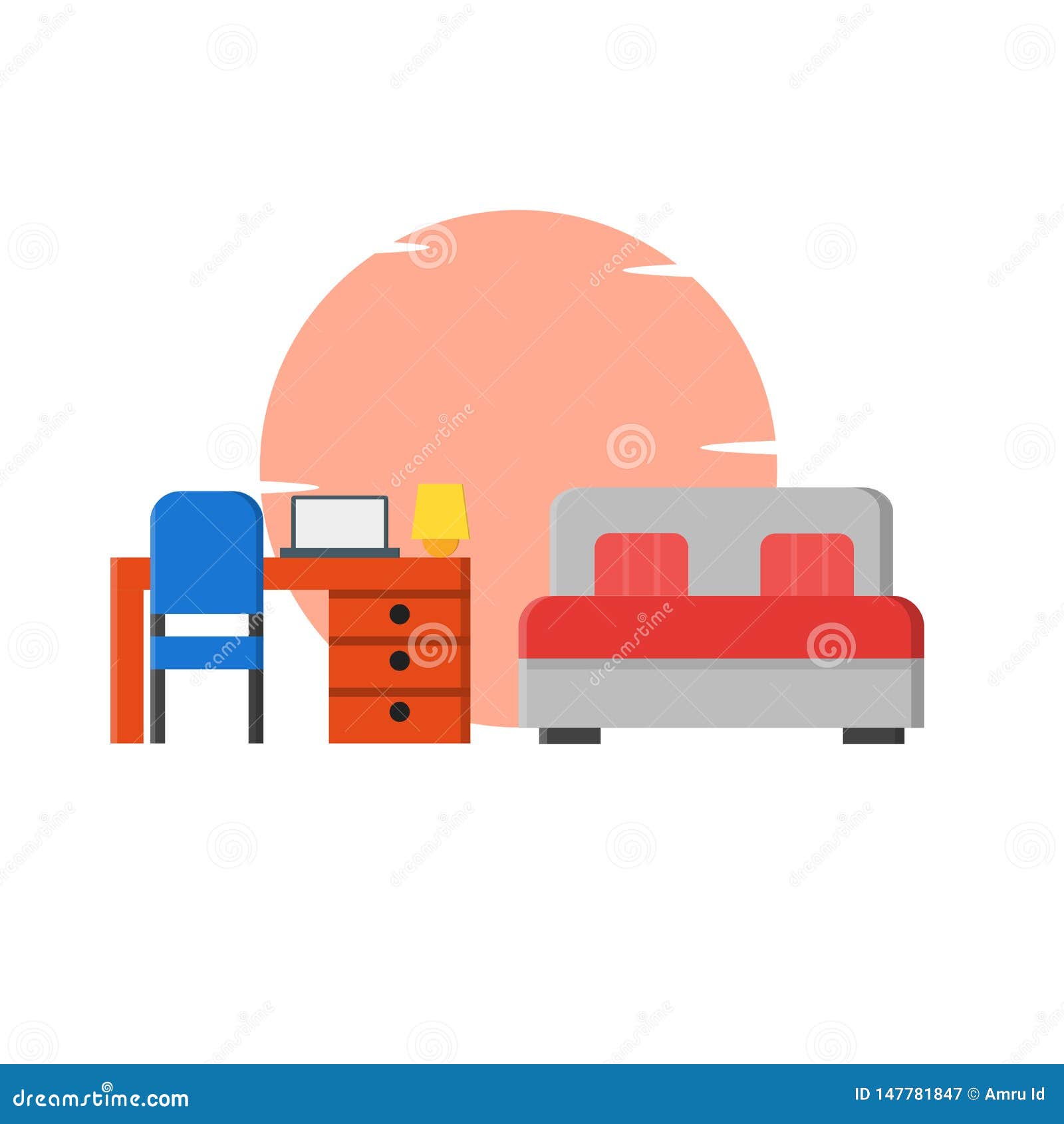 Double Bed Home Study Desk Illustration Vector Stock Vector