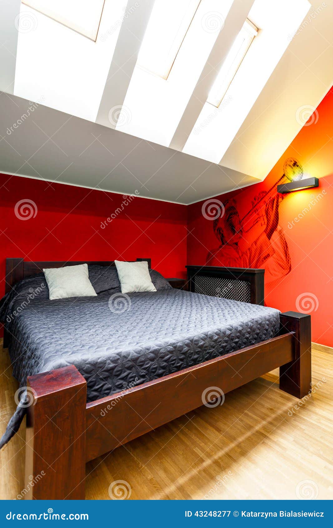Double Bed In Modern Bedroom Stock Image - Image of ...