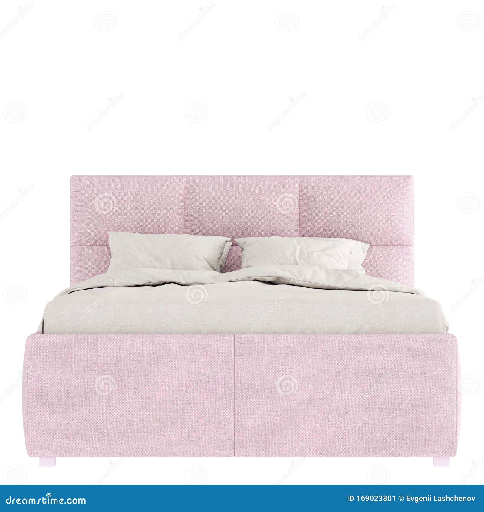 Double Bed with Soft Pink Fabric Upholstery and Light Bedding on a