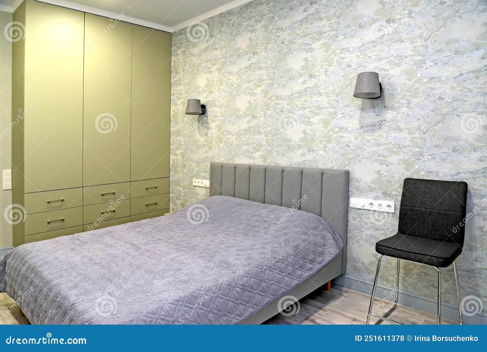 Double Bed and Wardrobe in a Modern Bedroom Stock Photo Image of wall