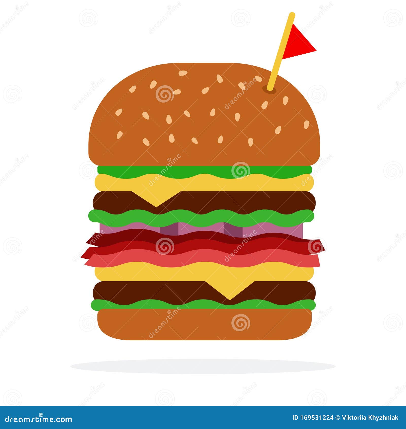 Double Burger with Beef and Bacon Stock Vector - Illustration of grill