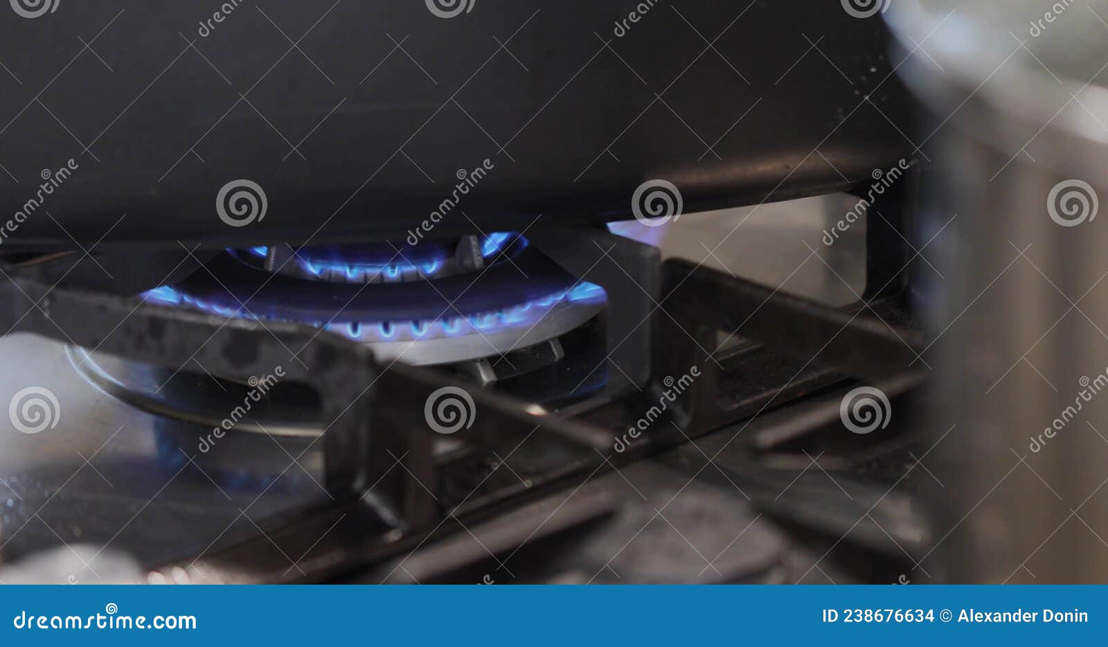 Double Burner on Gas Stove Burns with Blue Fire Stock Footage Video