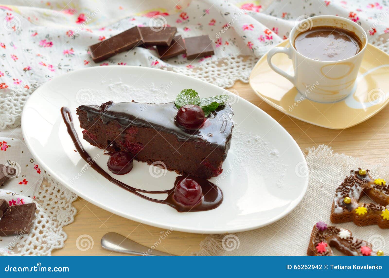 Double Chocolate Cherry Dump Cake with Coffee Stock Photo Image of decoration, baking 66262942