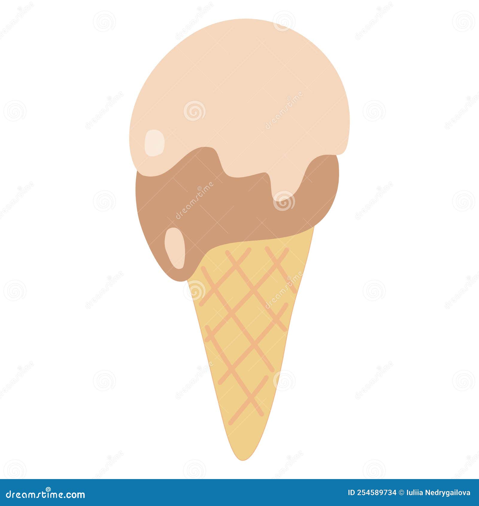 Double Chocolate Ice Cream in Waffle Cone, Flat Raster Stock