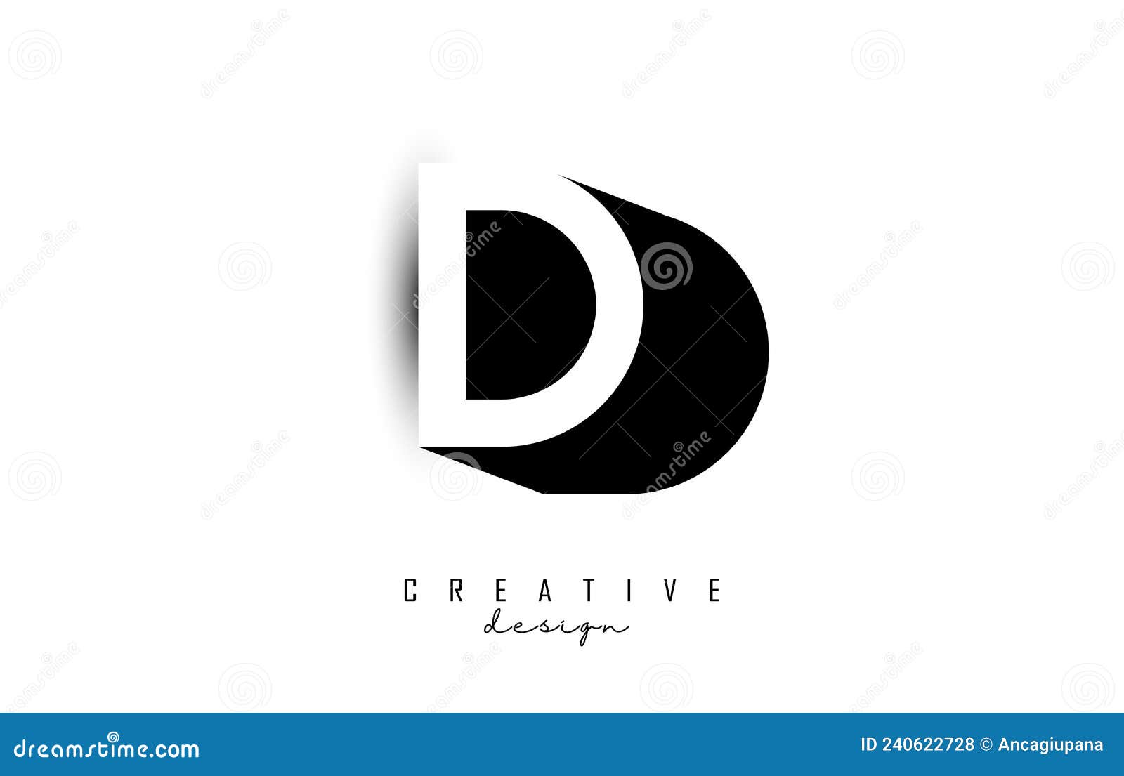 Double D Letter Logo with Negative Space Design. Letter D with