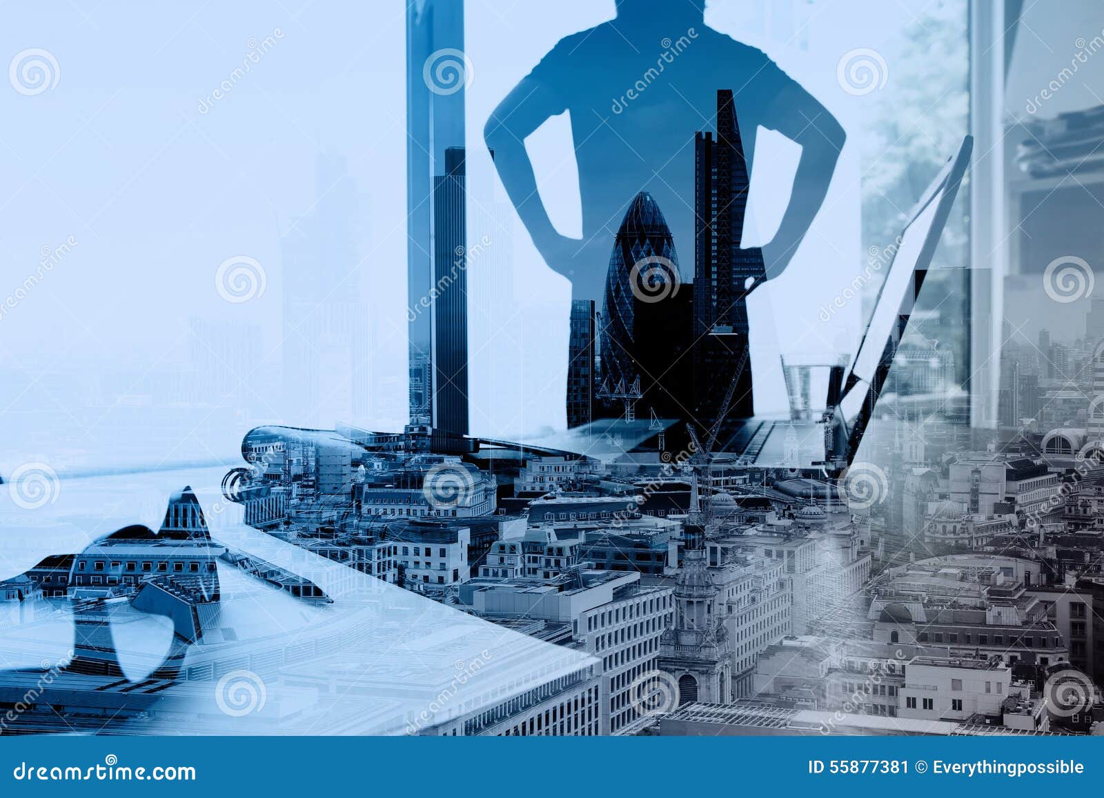 Double exposure of businessman working with new modern computer show social network structure as concept