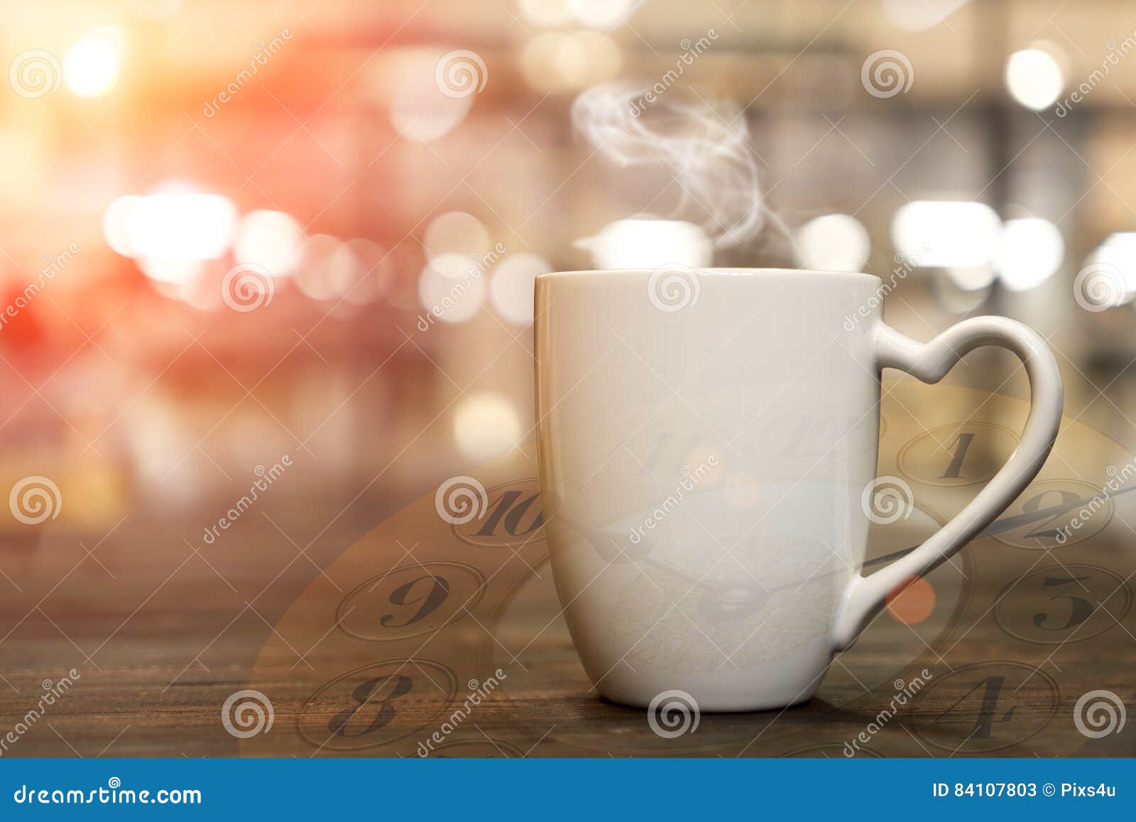 Double Exposure of Coffee Cup with Clock Face Stock Image Image of