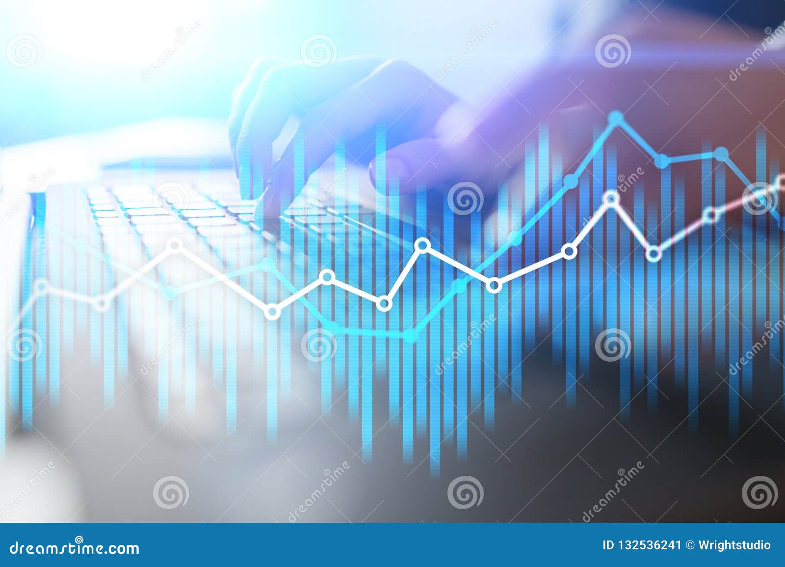 double exposure economic charts and graphs on virtual screen. online trading, business and finance concept.