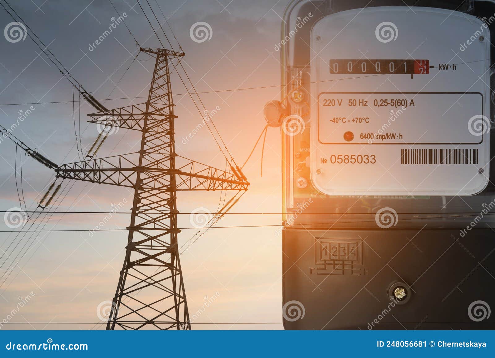 Double Exposure of Electricity Meter and High Voltage Tower with