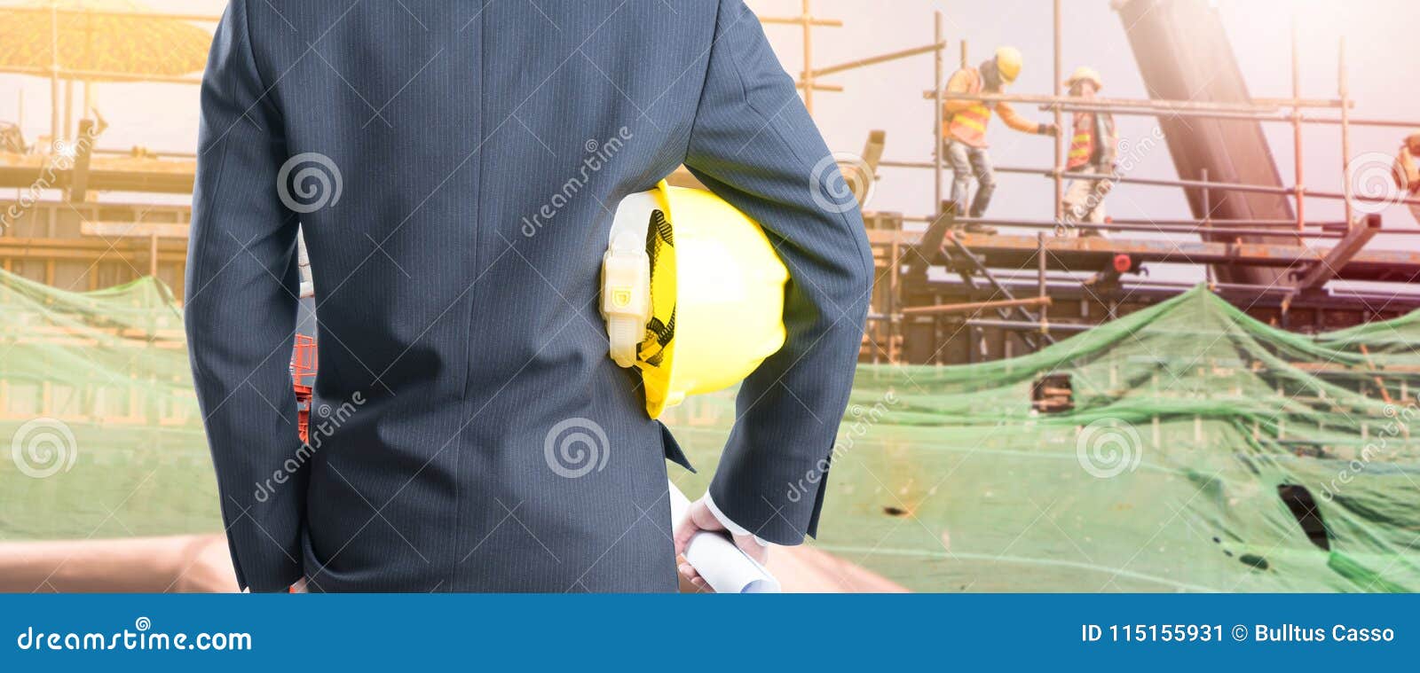 Double Exposure Engineer with Safety Helmet on Construction Site Stock Image Image of hand