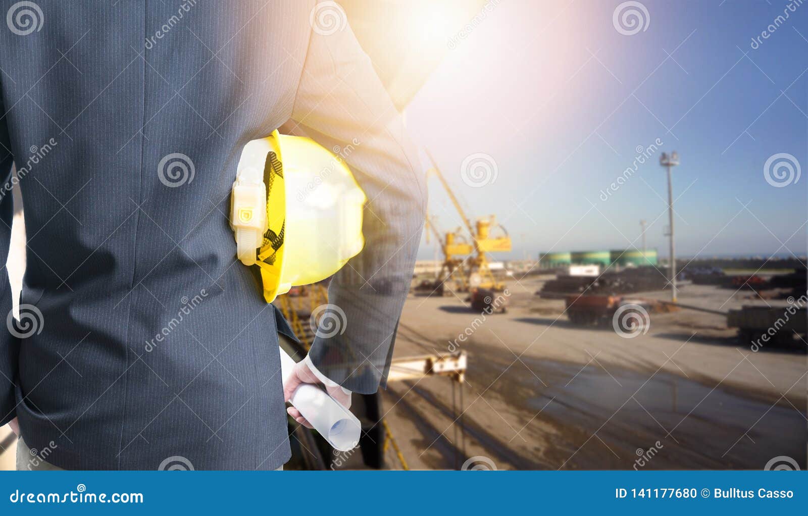 Double Exposure Engineer with Safety Helmet and Document on Construction Stock Photo Image of