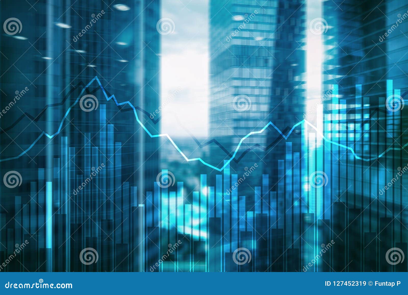 double exposure financial graphs and diagrams. business, economics and investment concept