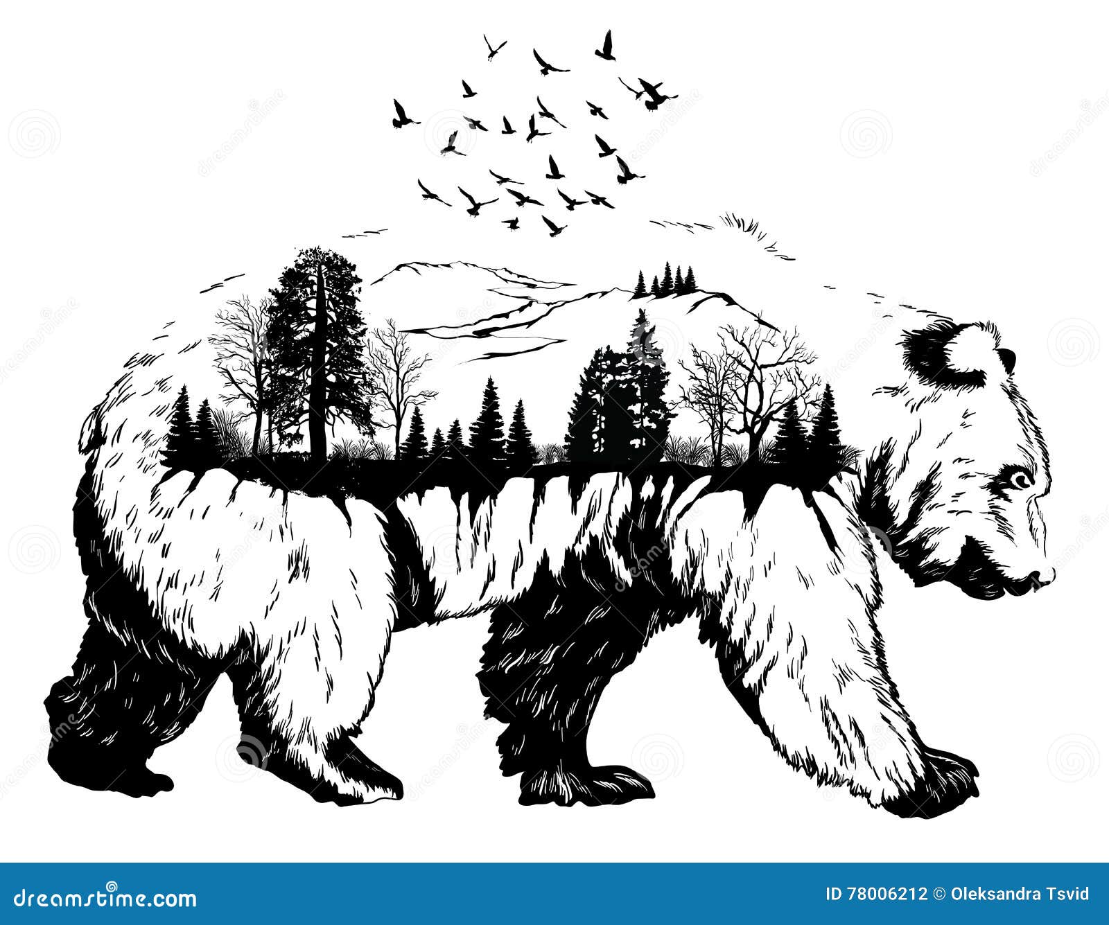Download Double Exposure, Hand Drawn Bear Stock Vector ...
