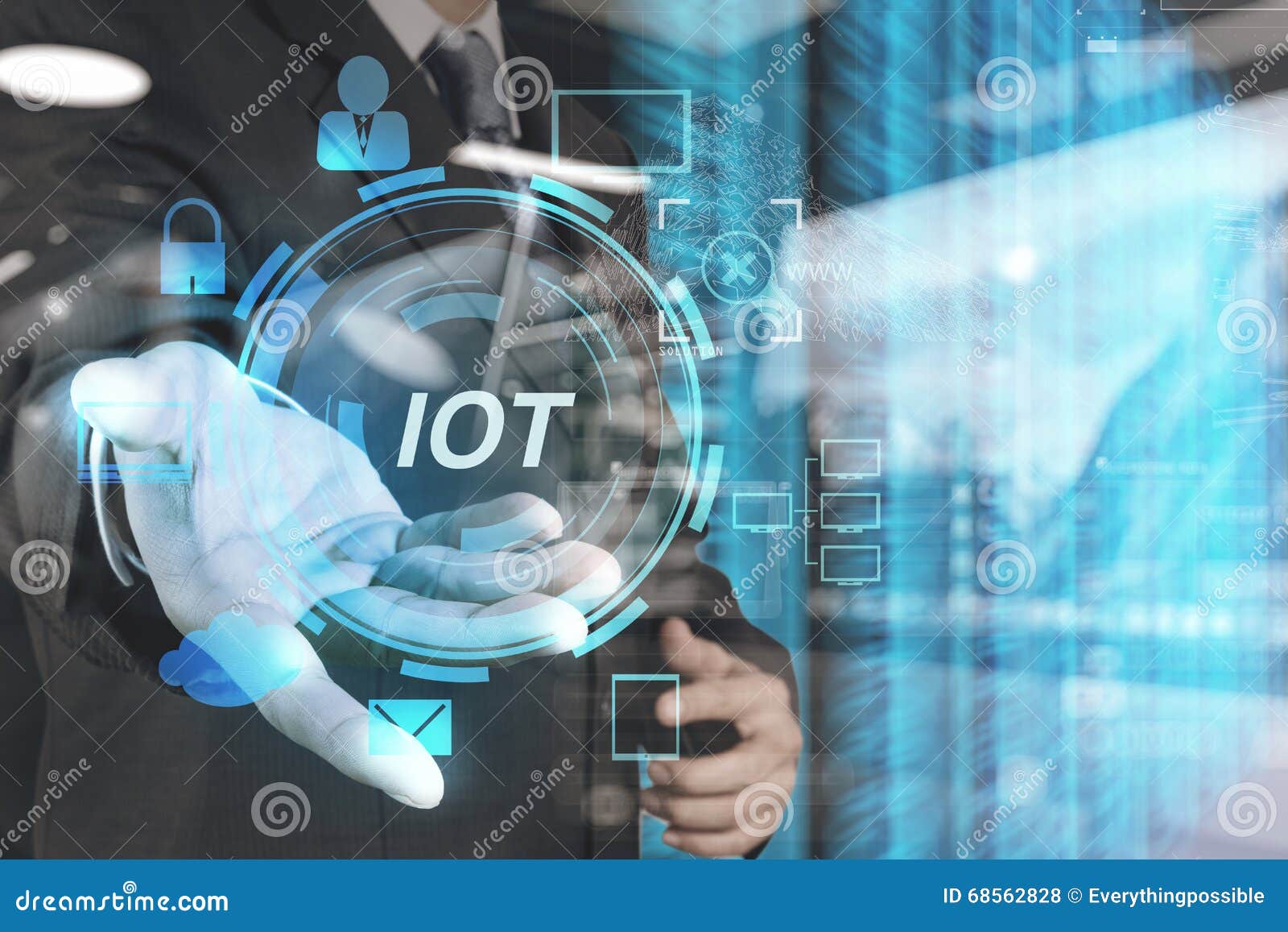 Double Exposure of Hand Showing Internet of Things (IoT) Word Di Stock ...