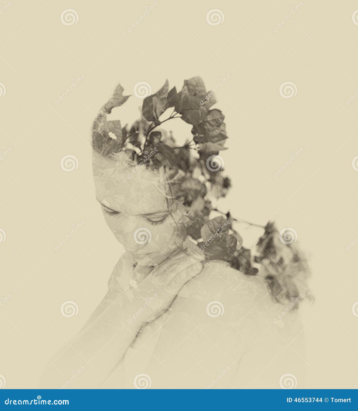 double exposure of red flowers in the beautiful young woman. black and white image, vintage effect