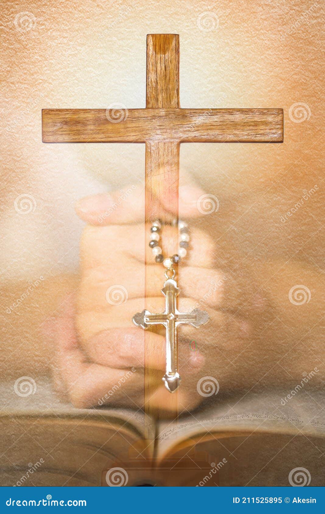 Christianity Rosary of Jesus Cross in Hands of Woman Praying for ...