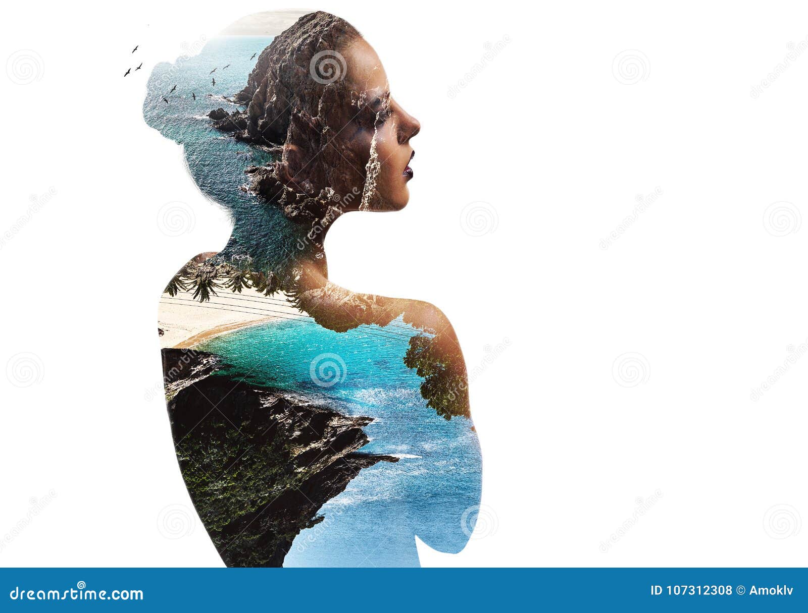 double exposure. woman and nature