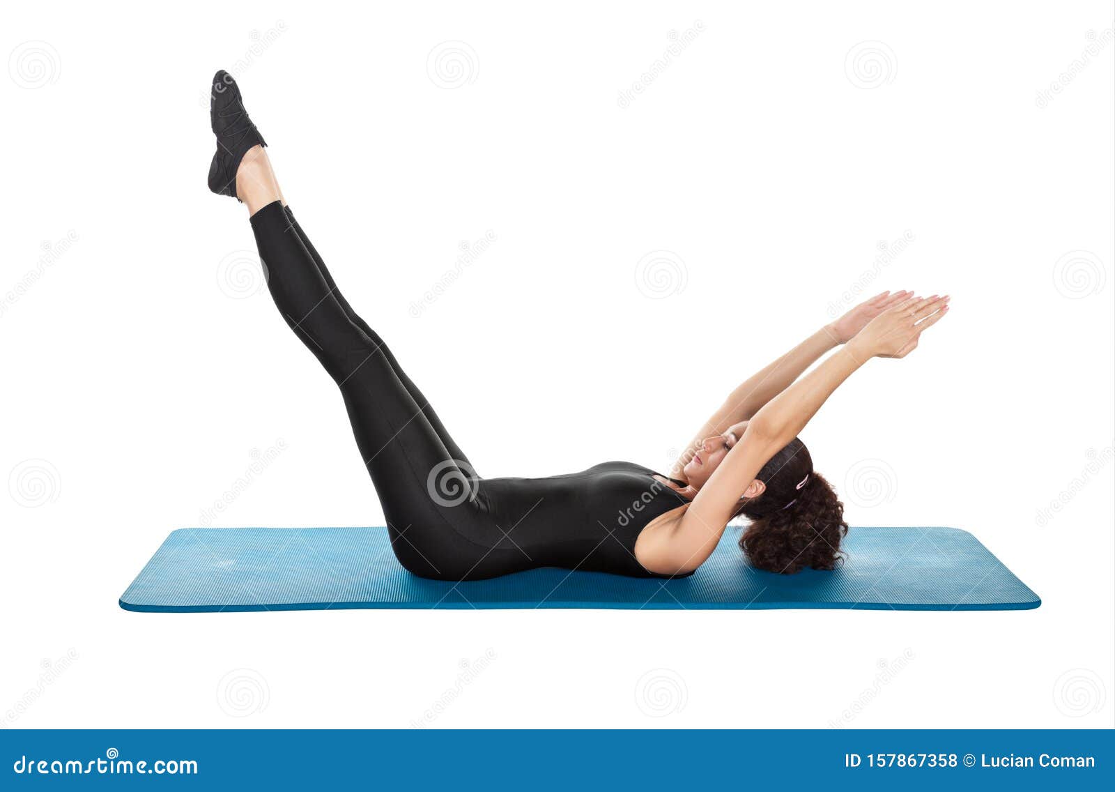 Double leg stretch pilates stock photo. Image of exercising