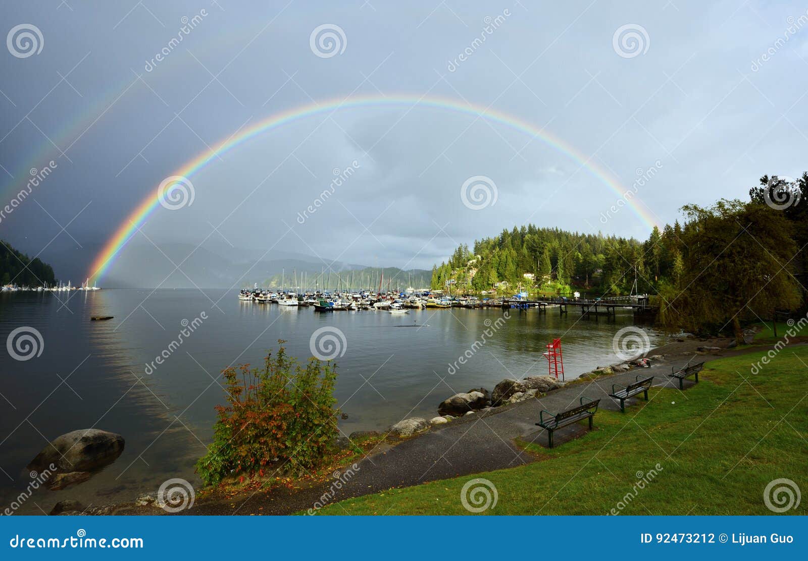 double rainbow over deep cove, north vancouver