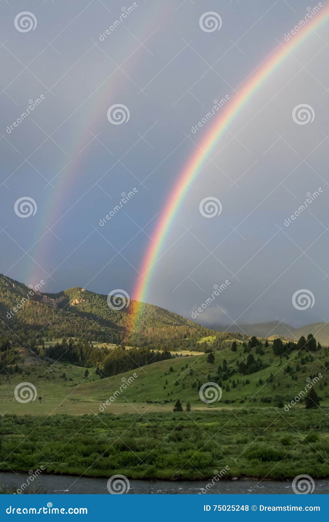double rainbow over gallatin river
