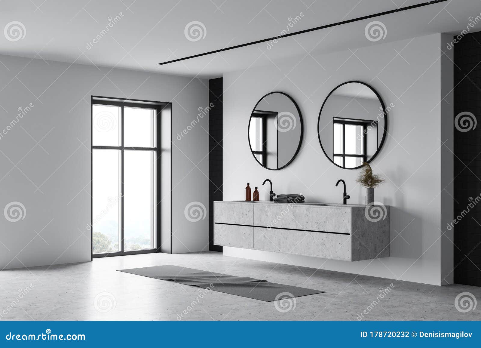 Double Sink In White And Black Bathroom Corner Stock Illustration Illustration Of Floor Inside 178720232