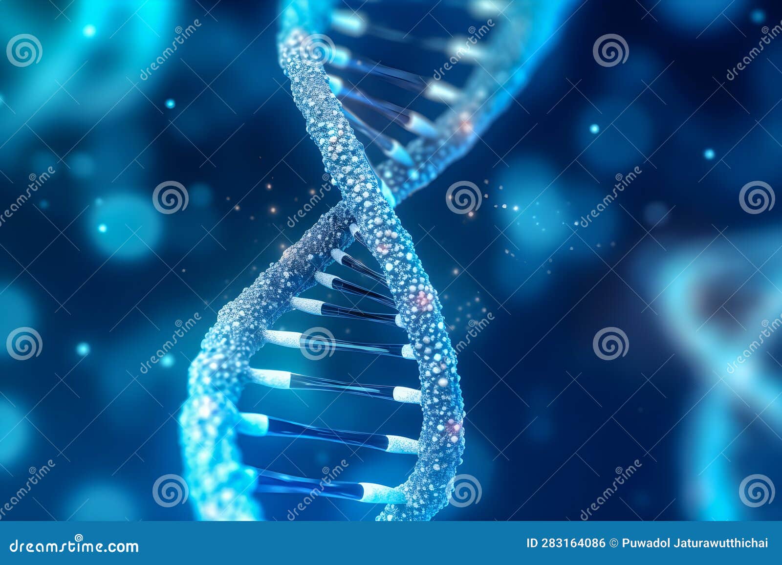 double stranded dna and bokeh background . created by generative ai