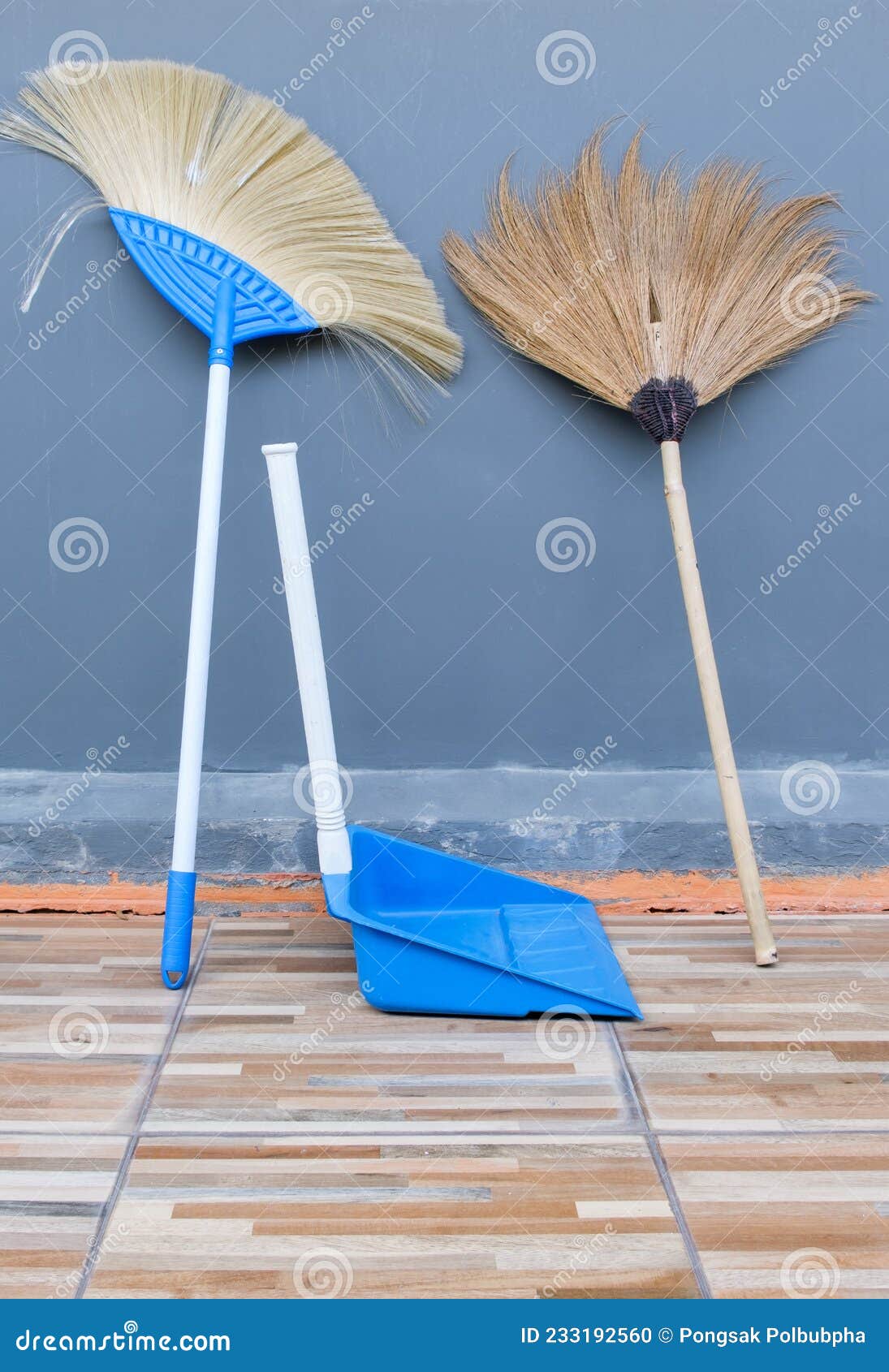 Sweeping Broom With Wooden Handle On Floor RoyaltyFree Stock