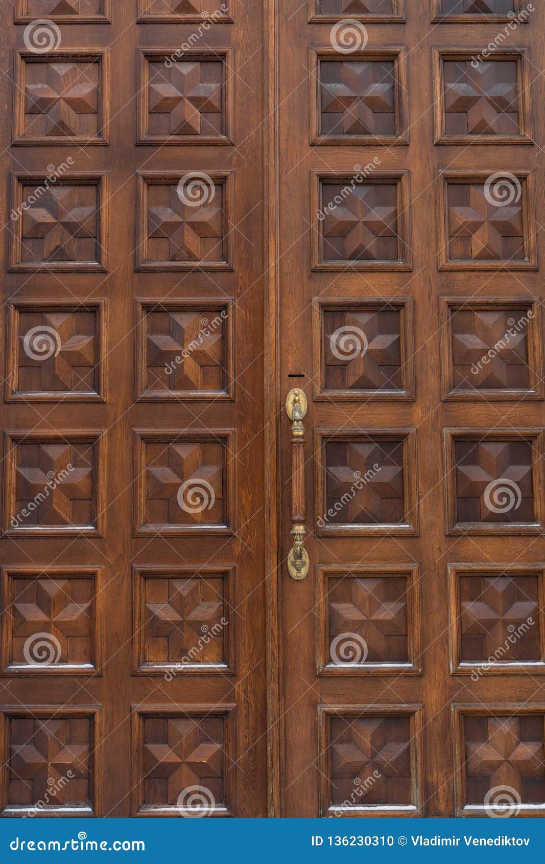 Double Wooden Door with Beautiful Design and Carved Handle Stock ...