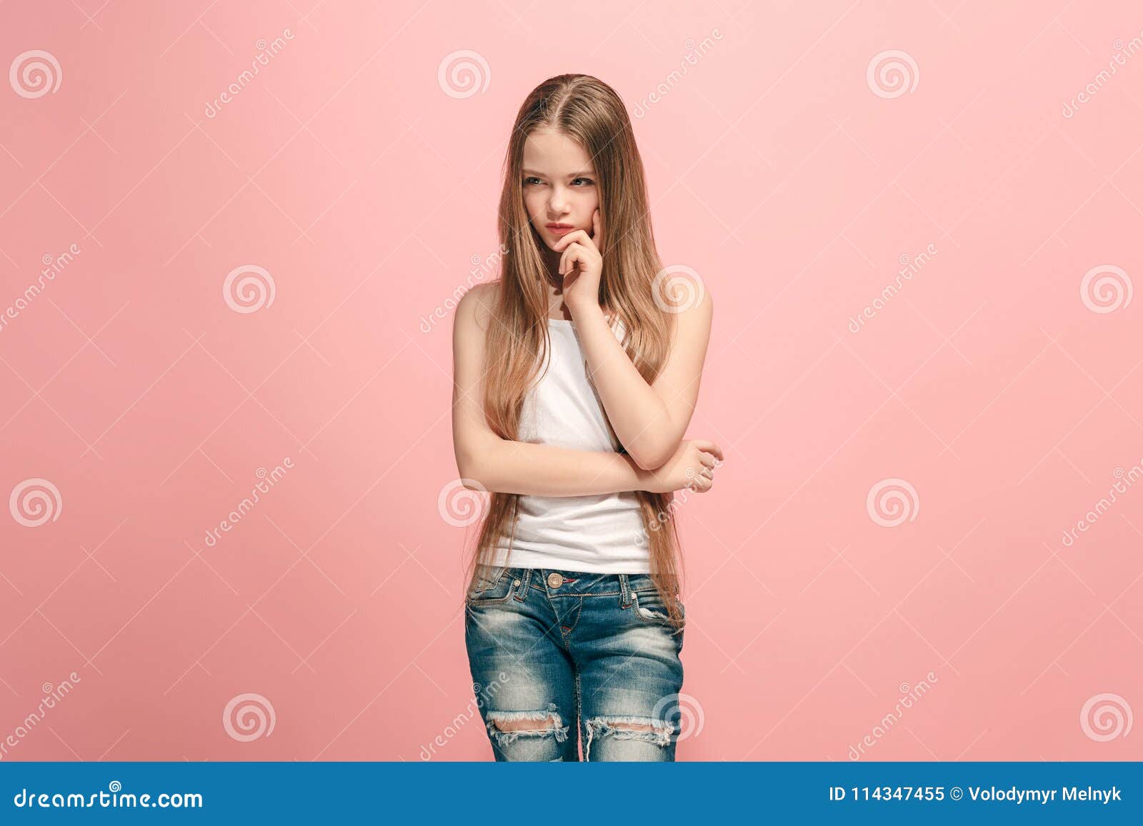Young Serious Thoughtful Teen Girl. Doubt Concept. Stock Image ...