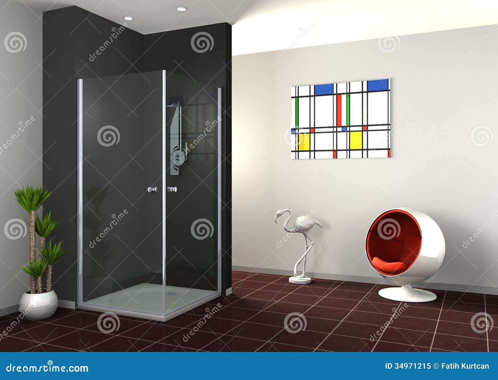 Douche de plainpied illustration stock. Illustration du miroir 34971215