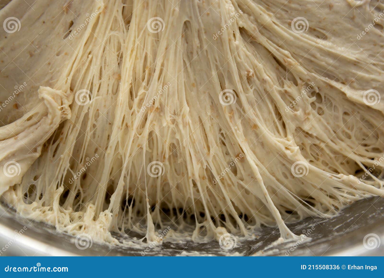 Dough Fermented Dough. Gluten Structure Texture Close Up. Baking at Home, Sourdough Bread Making