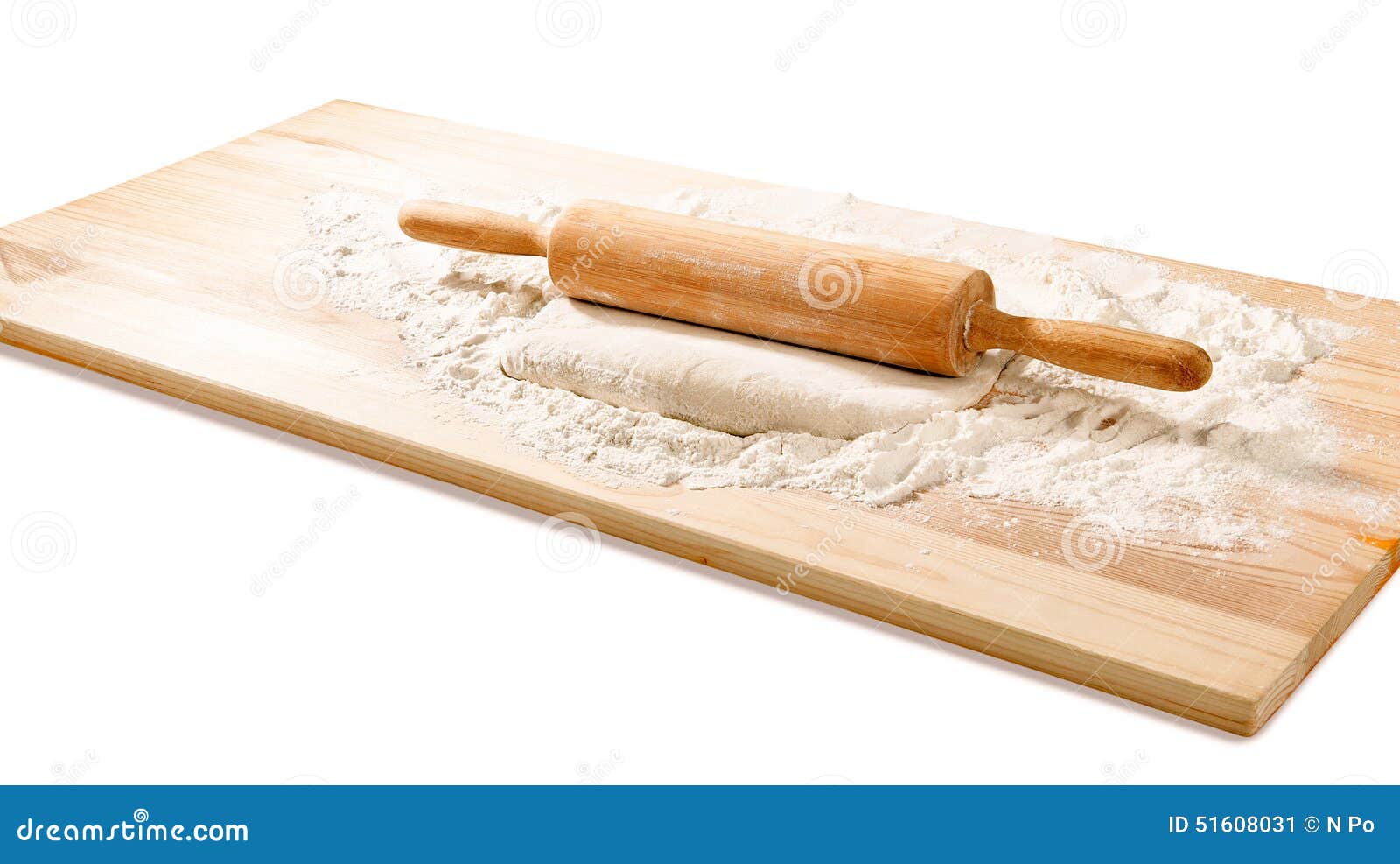 Dough and Flour with Rolling Pin on Board Isolated Stock Image Image