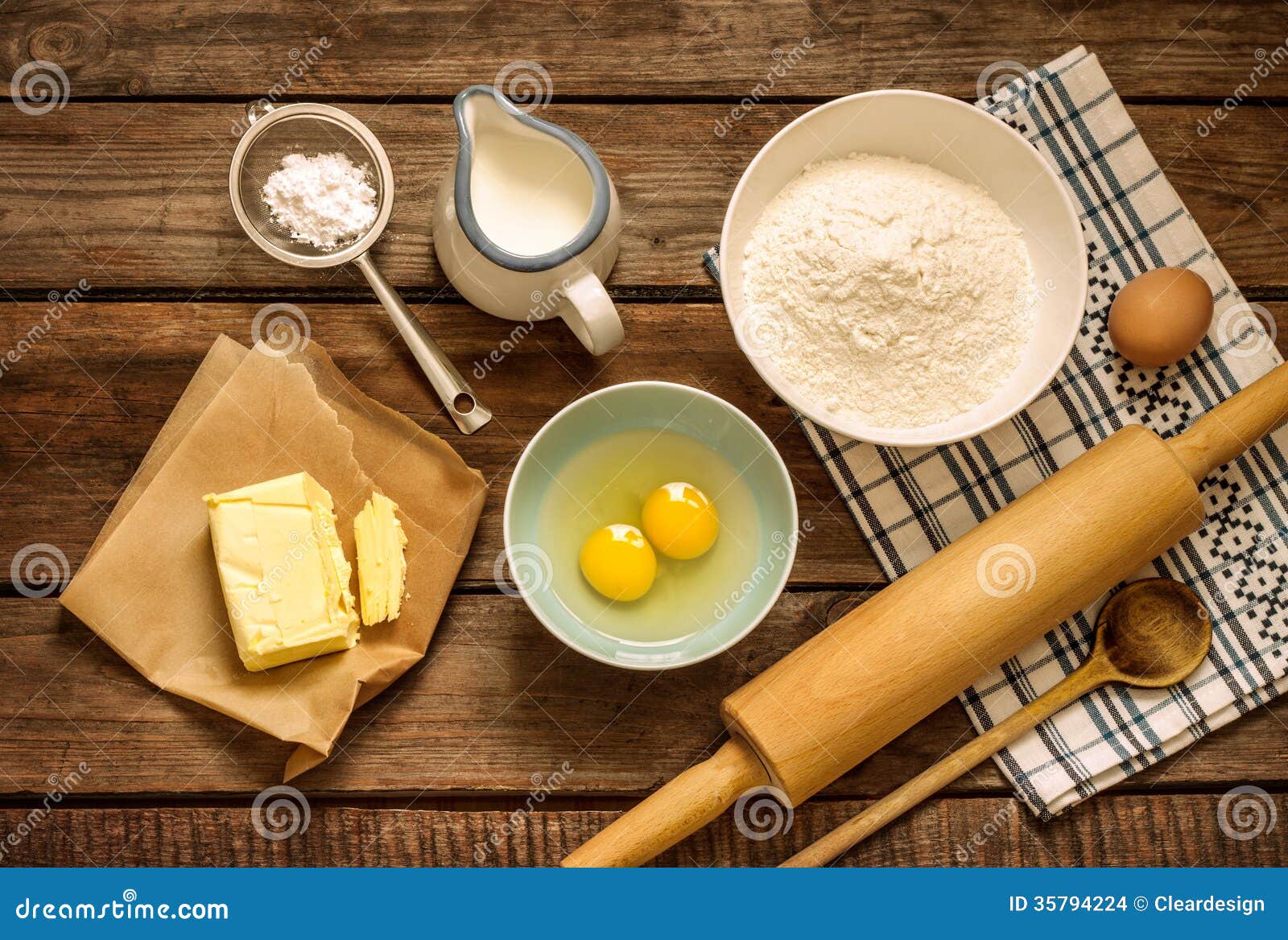 Dough Recipe Ingredients on Vintage Rural Wood Kitchen Table Stock ...